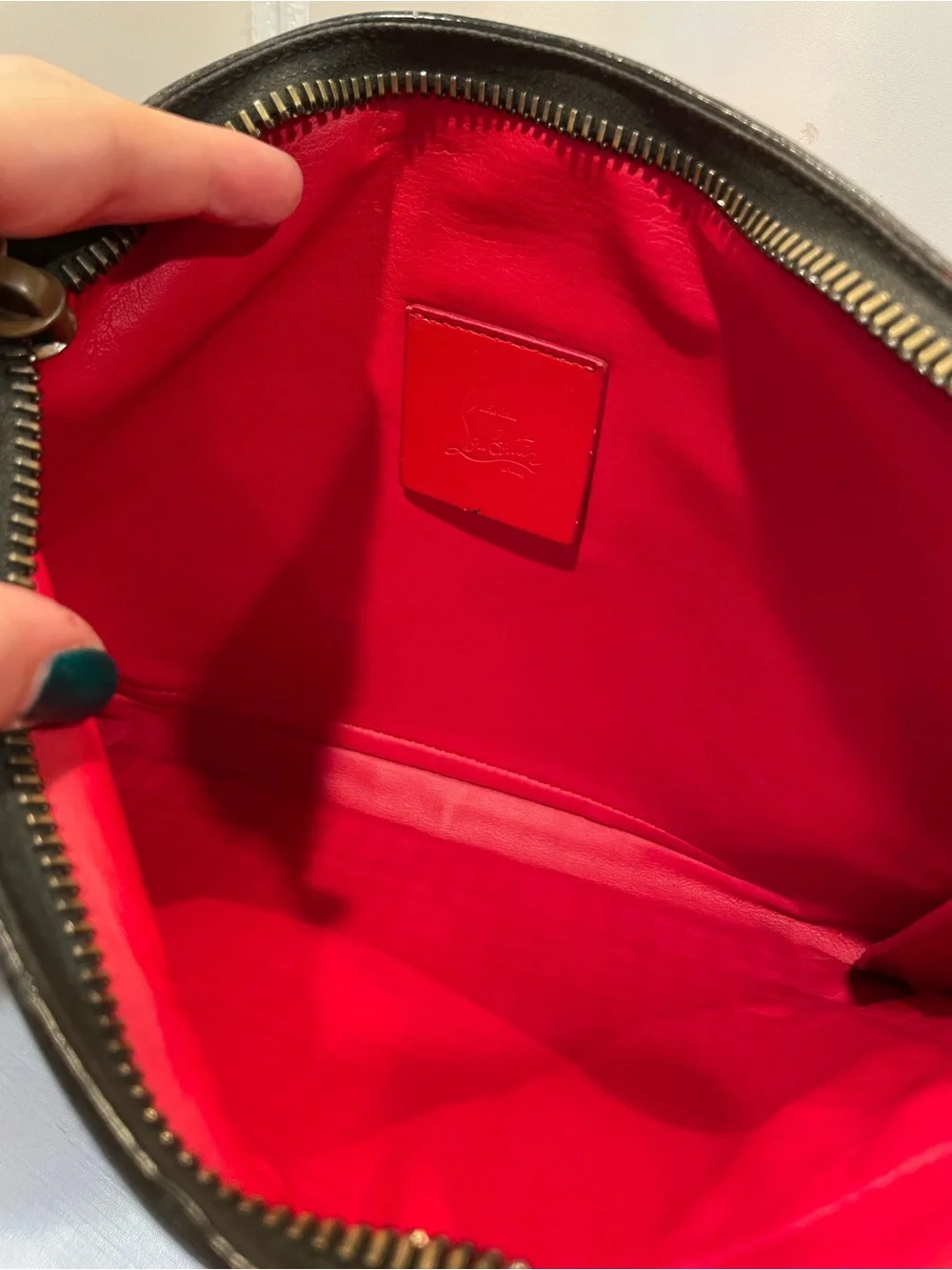 EUC Auth Christian Louboutin Leather Black Red Funky Spike Clutch Wristlet Bag!